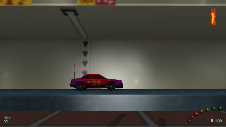 SNW 35 (Dreamcast RC car, released for PC by fans), deep pink car, on the shelves in Supermarket 1 track